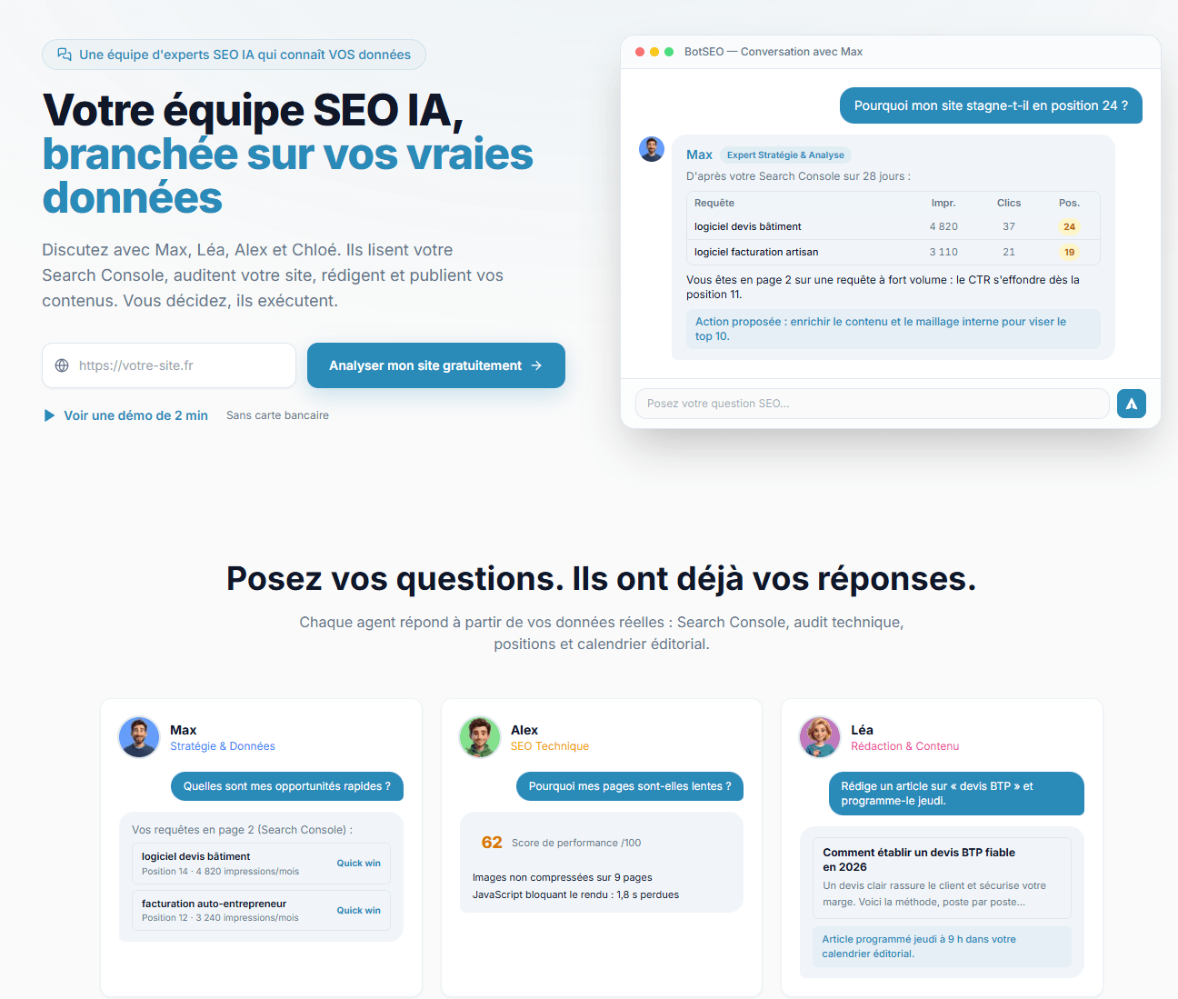 BotSEO – Outil SEO IA avec 6 agents intelligents