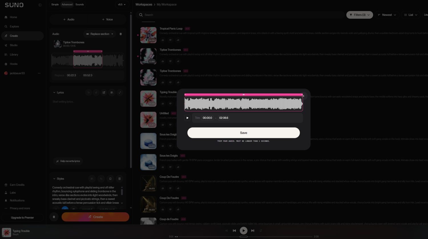 Génération et découpe des cues musicales du film sur Suno