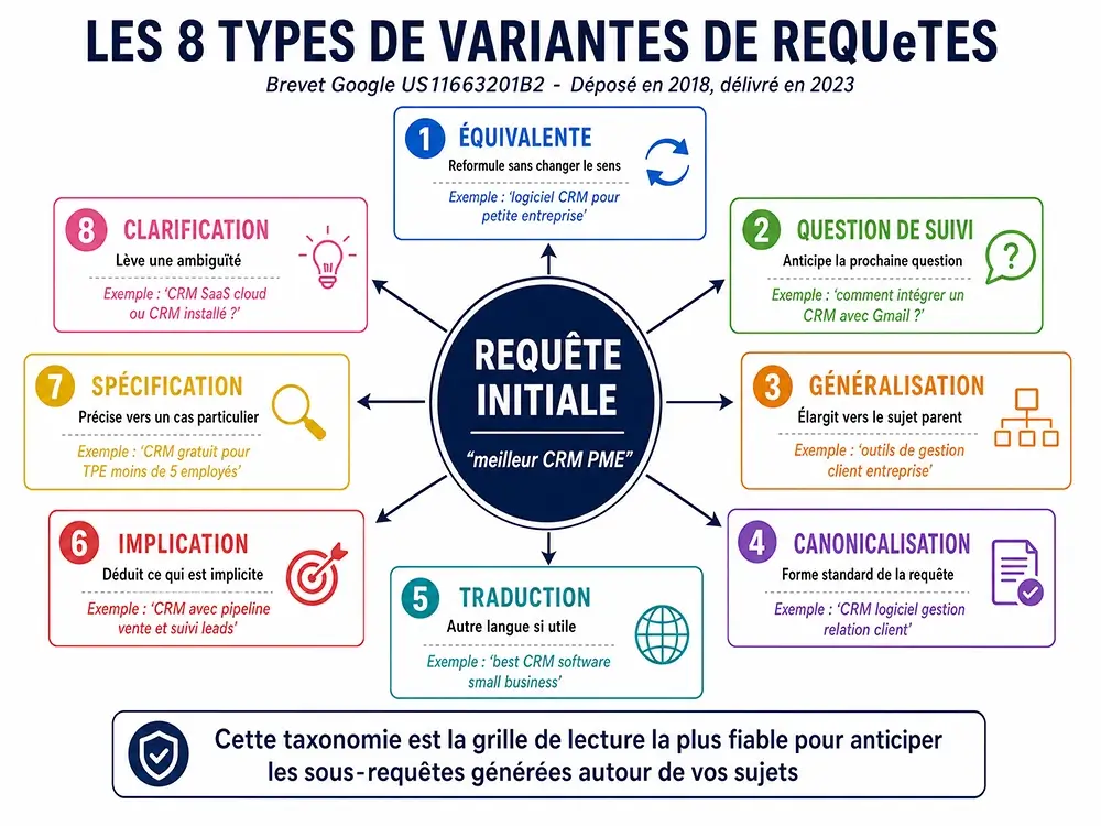Les 8 types de variantes de requêtes du brevet Google US11663201B2 pour le query fan-out