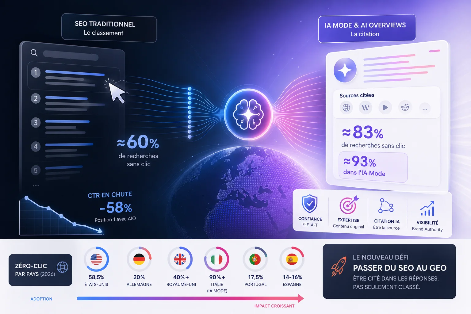 Le SEO a-t-il muté avec l'arrivée de l'IA Mode et des AI Overviews ? Voici mon étude.