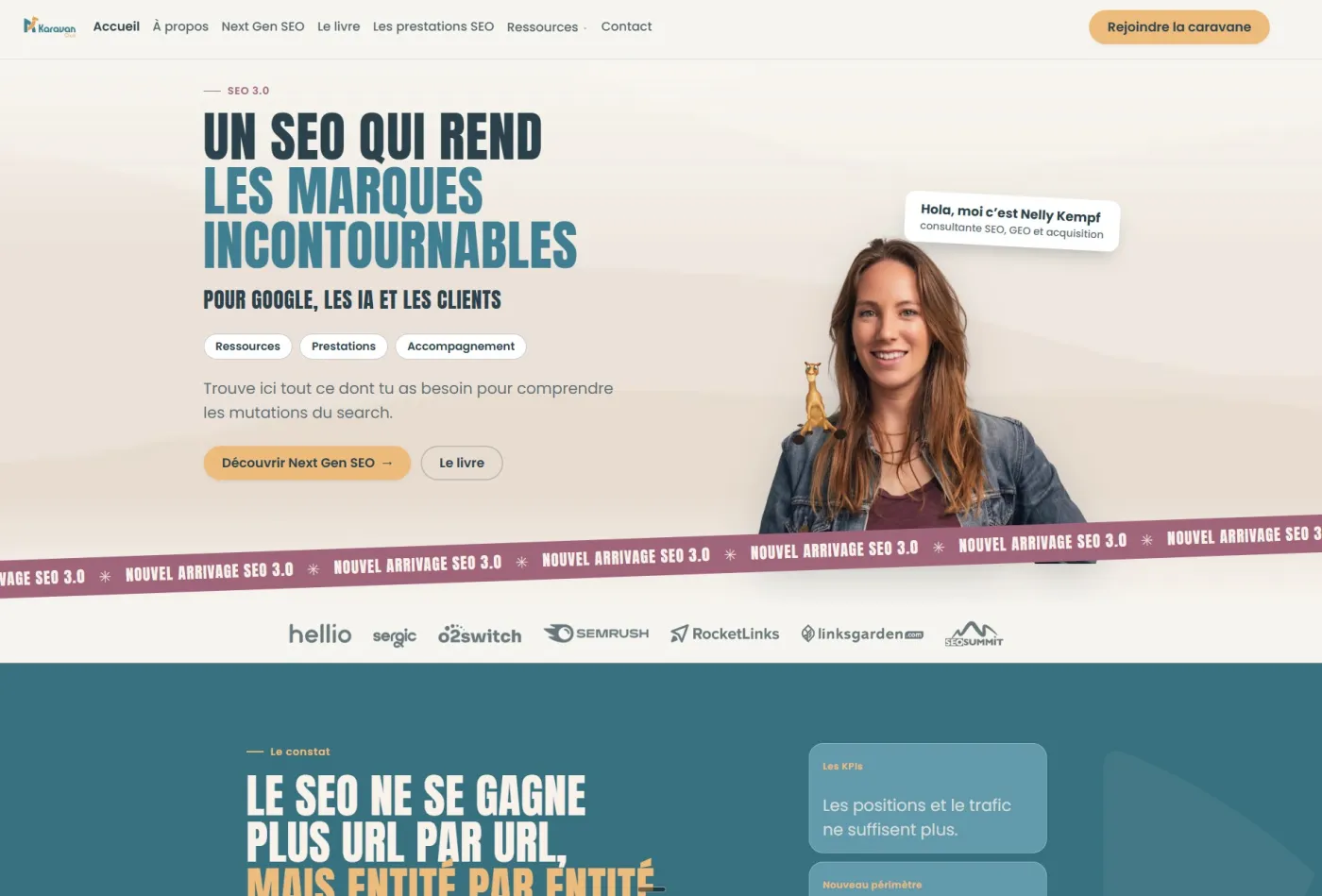 Page d’accueil du site de Nelly Kempf, consultante SEO, GEO et acquisition