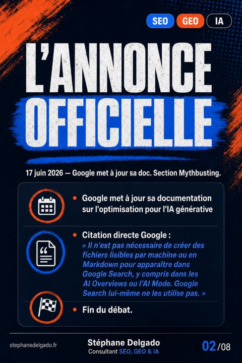 llms.txt, chunking, mentions artificielles : pourquoi Google démonte les hacks du GEO — slide 2