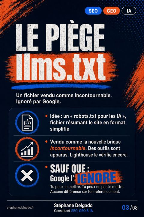 llms.txt, chunking, mentions artificielles : pourquoi Google démonte les hacks du GEO — slide 3